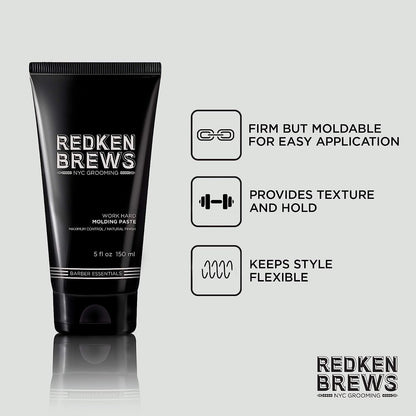 Redken Brews Pâte à modeler | Pâte à cheveux  | Tenue forte, contrôle maximal, finition naturelle, 150 ml