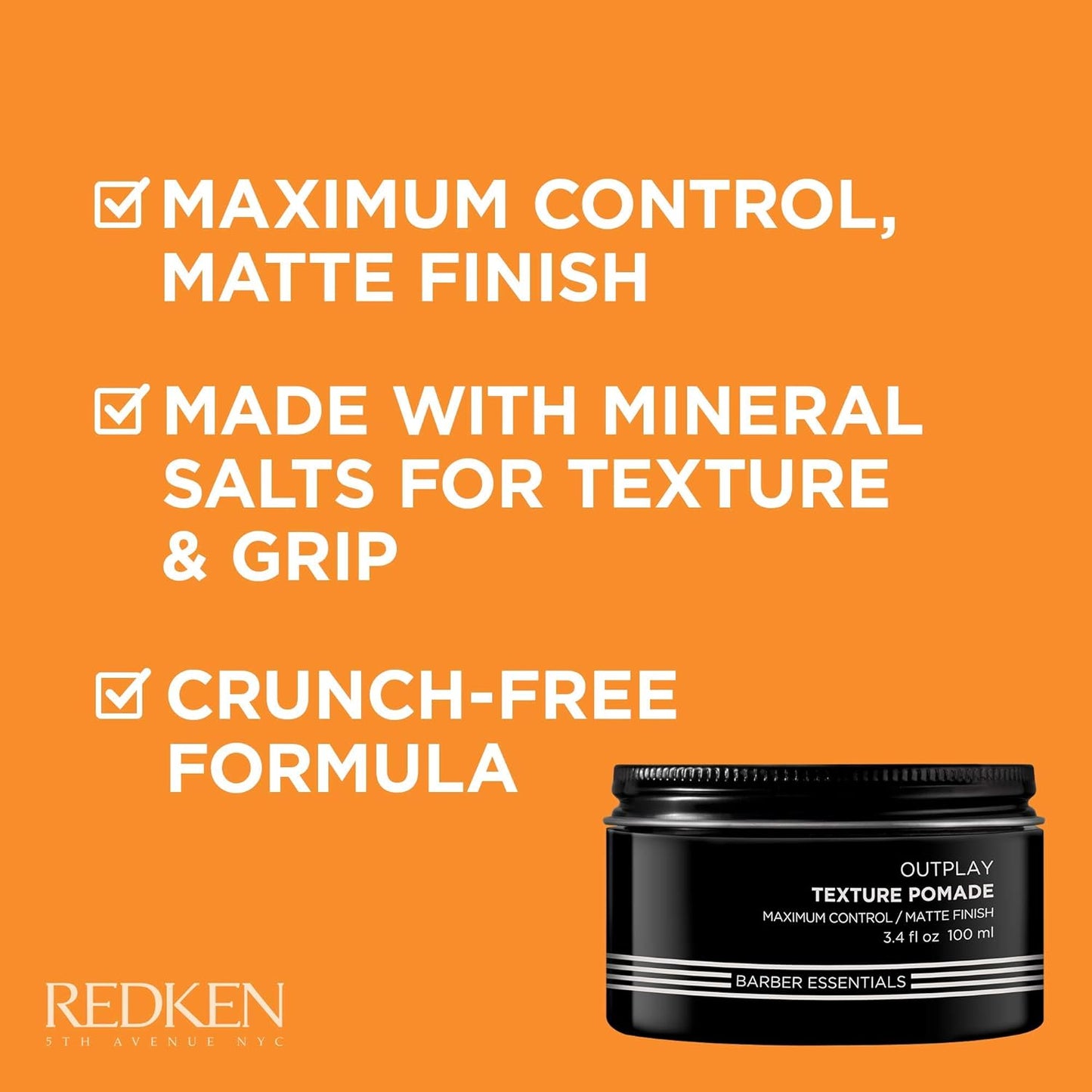 Redken Pommade à cheveux pour homme, finition mate, offre un contrôle maximal, idéale pour les styles texturés, 100 ml